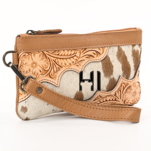 Pochette portefeuille en cuir de vachette Hairon façonné, style western, sac à main organisateur - Product Image 2