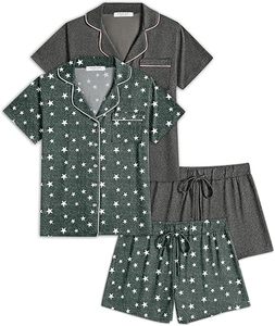 Ensemble pyjama 2 pièces pour femme, vêtements de nuit à manches courtes avec boutons sur le devant, doux, confortable et respirant - Product Image 5