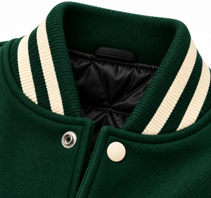 Veste universitaire pour homme SINEWY, vert crème, manches en cuir PU, boutons sur le devant, couleur unie, col rabattu, vêtement d'automne - Product Image 3