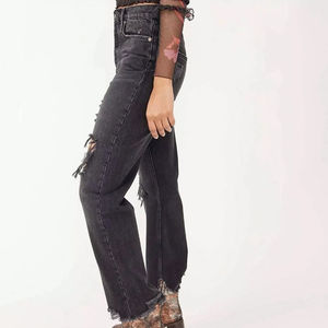 Pantalones vaqueros de mezclilla para mujer, de moda, con lavado desgastado, holgados, con múltiples bolsillos, corte recto acampanado, estilo urbano - Product Image 6