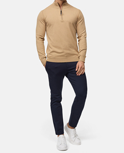 Sudadera de invierno para hombre, bordada, 100% algodón, forro polar, con cremallera de un cuarto, oversize, color liso, gruesa y cálida - Product Image 3