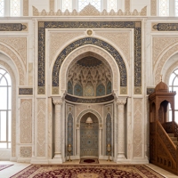 Panneau mural de prière islamique en marbre blanc poli, dalle épaisse décorative, arche Mihrab en relief, carrelage de revêtement intérieur pour mosquée Hayat