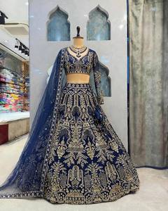 Lehenga Choli brodé bleu, tenue traditionnelle indienne et pakistanaise, longueur au sol, pour mariage et fêtes, pour femmes - Product Image 6