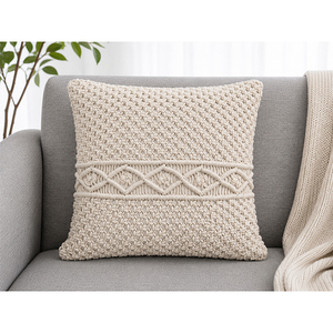 100% Cotton Macrame Cushion <b>Cover</b> Handmade Cotton Pillowcase Knotted Decorative <b>Throw</b> <b>Cover</b> for <b>Sofa</b> Chair Home Hotel - Product Image 3