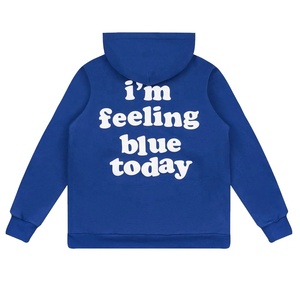 Sweat à capuche personnalisé 100 % coton OEM bleu roi avec impression en relief, lettres imprimées au dos, molleton épais, coupe oversize pour homme - Product Image 5