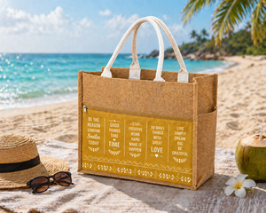Sac fourre-tout surdimensionné en jute écologique, imprimé moutarde, grande capacité, pour la plage, les fêtes, les courses - Product Image 3