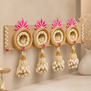 Décoration de porte artisanale en coquillages dorés et perles, Lotus Bandhanwar Toran, décoration festive pour la maison, décoration de mariage, Pooja, cadeau traditionnel - Product Image 6