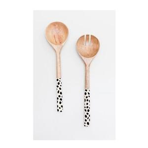 Ensemble de saladiers en émail de conception nouvelle, bois naturel avec poignée imprimée en émail, ustensiles de service pour salade, prix de gros d'usine - Product Image 1