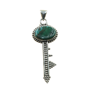 Colgante de Plata de Ley 925 con Crisocola y Malaquita, Collar Hecho a Mano con Piedras Preciosas Estilo Boho Vintage, Joyería Espiritual, Regalo Unisex - Product Image 1