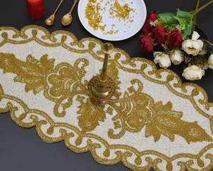 Luxury Embroidered Gold Floral <b>Table</b> <b>Runner</b> Polyester Wedding Decor India Made Hand Washable - Product Image 2