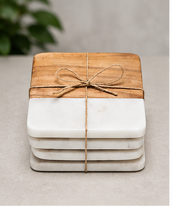 Wood and <b>Marble</b> <b>Coaster</b> Set Handmade Eco Friendly Drink <b>Coasters</b> Round and Square Table Mats - Product Image 1