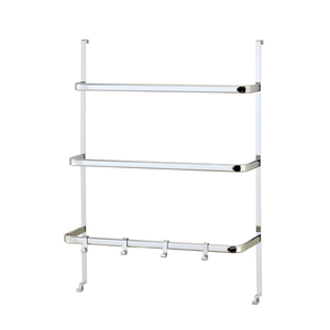 Over The Door Bathroom <b>Storage</b> Rack 3 Tier Metal Organizer With Hooks And Towel Bar Minimalist Design - Product Image 4