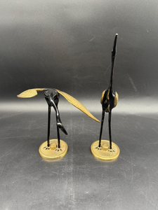 Paire de figurines de héron en laiton artisanales, sculpture d'oiseau en métal noir et or, élégante statue de grue, décoration d'intérieur, ornement de table - Product Image 6