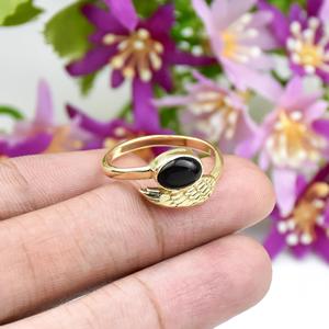 Vintage <b>Black</b> <b>Onyx</b> Wing Gemstone <b>Ring</b> 18k Gold Vermeil Minimalist Statement Boho Style FIne <b>Ring</b> Jewelry For Women Wear - Product Image 4