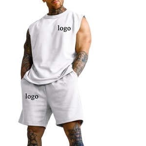 Ensemble de survêtement d'été 2 pièces sans manches de haute qualité, écologique, pour hommes, avec logo personnalisé, grandes tailles M-3XL, pour la gym - Product Image 1