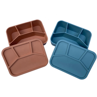 Boîte à lunch bento en silicone, récipient alimentaire divisé avec couvercle, anti-fuite, sans BPA, pliable, multifonction, rangement de cuisine