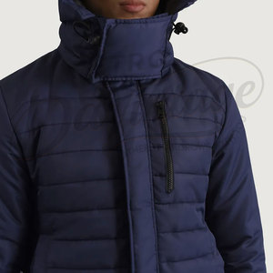 Chaqueta de invierno acolchada azul marino para hombre, corte ajustado, con capucha, cálida, informal, tipo parka acolchada. - Product Image 5