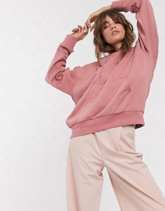 Sudadera con Capucha Rosa para Mujer, Estilo Holgado, Color Sólido, Felpa de Algodón, con Bolsillo Delantero, para Otoño, Corte Regular - Product Image 5