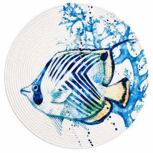Round Printed <b>Place</b> <b>Mat</b> With Blue Angel Fish Pattern For Home Use Washable Polyester Material - Product Image 1