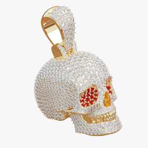 Colgante de Calavera con Cristales de Estrás, Chapado en Oro de 18K, Estilo Hiphop, Unisex - Product Image 1