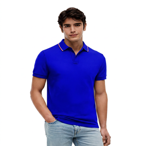 Polo à manches courtes pour homme, noir, couleur unie, coton Oxford, décontracté, respirant, coupe classique - Product Image 2