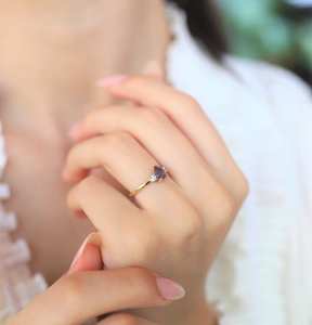 Anillo de Amatista en Forma de Corazón con Baño de Oro Vermeil, Piedra Azul, Certificado IGI, Diseño Vintage Minimalista, Piedra de Nacimiento de Febrero, Plata de Ley 925, Oro de 14K - Product Image 3