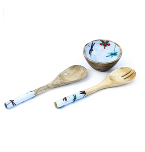 Home Kitchen Wood Salad Server Spoon With Enamel Printed Crafts <b>Dining</b> Tabletop Decor Wood Cooking Spoon - Product Image 2