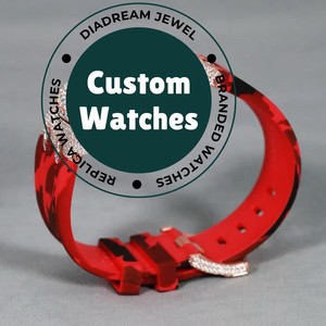 Trending Top Branded <b>Red</b> Rubber Band Iced Out Custom Dial Stainless Steel Moissanite Diamond Watch For Men - Product Image 2