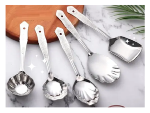 Ensemble de cuillères de service en acier inoxydable de qualité supérieure, 5 ustensiles (louches, spatules, lames à retourner) en promotion à prix abordable - Product Image 1