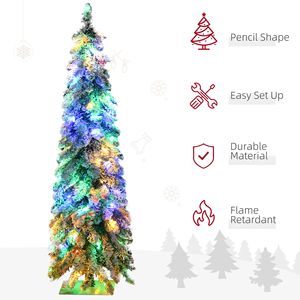 Albero di Natale Artificiale Sottile da 210 cm (4FT) con Luci LED Bianche Calde e Colorate, Rami Innevati, Forma a Cascata, 7 Piedi - Product Image 6