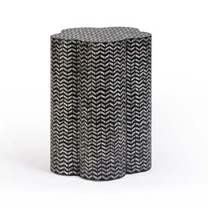Table d'appoint sophistiquée en coquille de capiz noire, tabouret tambour en mosaïque de nacre, meuble d'appoint géométrique pour l'intérieur moderne - Product Image 2