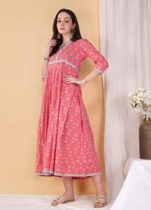 คอวีมีสไตล์ คอกลม แขนยาว พิมพ์ลายดอกไม้ เอวสูง แม็กซี่เดรสยาวสำหรับผู้หญิง ชุดเดรสแขน 3/4 ลำลองหรูหรา - Product Image 3