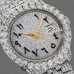 Montre de luxe pour homme en acier inoxydable de qualité supérieure avec diamants Moissanite, mouvement à quartz, cadran en verre de 20 mm, lunette intégrale sertie de pierres - Product Image 2