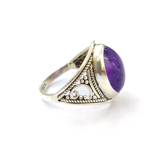 Anillo Grande Ovalado con Gema de Amatista, Hecho a Mano, Plata 925, Diseño Exclusivo, Antideslustre, Sin Plomo, Joyería al por Mayor - Product Image 3