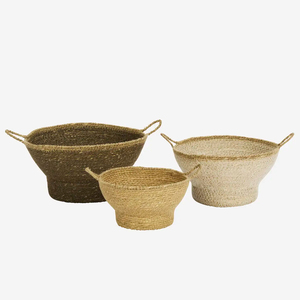 Handwoven Braided Seagrass <b>Storage</b> <b>Basket</b> With Handles Round Bowl Design Sustainable Decorative <b>Basket</b> Wholesale Bulk Supplier - Product Image 1