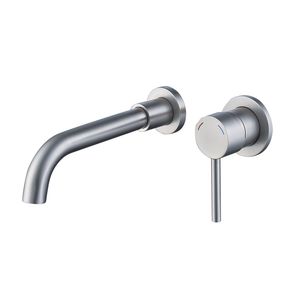Rubinetto Monocomando a Parete per Lavabo o Vasca da Bagno, Valvola in Ottone a 2 Fori, Finitura Nichel Spazzolato - Rubinetti per Lavabo - Product Image 1