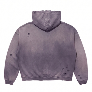 เสื้อฮู้ดดี้ Sunfaded Mud Wash สำหรับผู้ชาย 450gsm ผ้าเฟรนช์เทอร์รี่ ทรงบ็อกซี่ สไตล์สตรีทแวร์ สีม่วงแบบทำสีซีดจาง  เสื้อฮู้ดดี้สั่งทำพิเศษ - Product Image 2