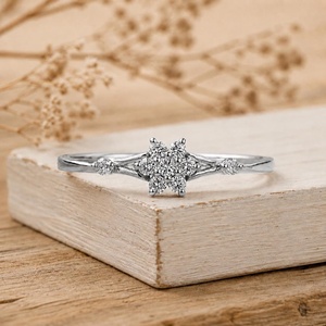 Classic Round Brilliant Cut Diamond <b>Floral</b> Cluster Ring Lab Grown 10k 14k 18k Solid Gold Wedding Surprise Gift For Lover - Product Image 3