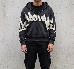 เสื้อฮู้ดดี้โอเวอร์ไซส์แบบสั่งทำพิเศษสำหรับผู้ชาย สไตล์สตรีทแวร์ ซิปด้านหน้า พิมพ์ลายตัวอักษร ผ้าฝ้ายเฟรนช์เทอร์รี่ แขนปกติ ระบายอากาศได้ดี เหมาะสำหรับใส่ในฤดูใบไม้ร่วง - Product Image 4