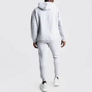 Survêtement à capuche gris clair pour homme, manches longues, couleur unie, décontracté, respirant, 100 % coton, coupe classique - Product Image 2