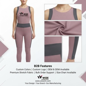 Combinaison de yoga sans manches taille haute color block pour femme, effet ventre plat, longueur intégrale - Product Image 6