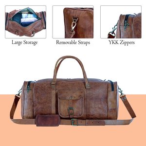 Bolsa de Viaje de Cuero Genuino para Hombre, Bolsa de Fin de Semana con Múltiples Compartimentos, Forma Rectangular, Cierre de Cremallera, Asa Superior - Product Image 5