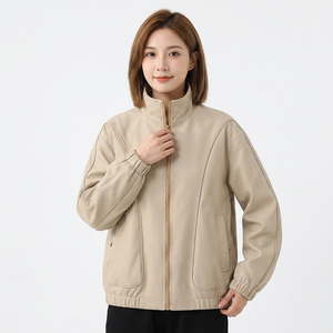 Chaqueta Beige para Hombre, Cuello Alto, Cierre de Cremallera, Cortavientos, Casual, Corte Holgado, Otoño, Manga Larga, Color Sólido - Product Image 4