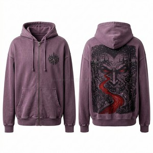 Sudadera con capucha azul con cremallera, diseño personalizado Blood Architect, estilo vintage desgastado, de tejido grueso, estilo urbano, de fábrica. - Product Image 6