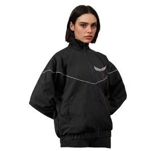 Veste unisexe violette avec logo brodé, col montant, fermeture éclair, style sportif, vêtement d'automne - Product Image 2