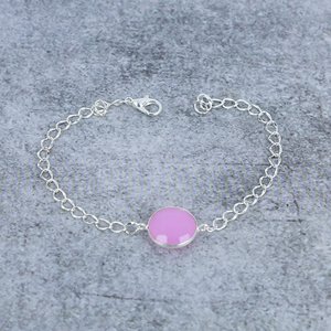 Bracelet artisanal pour femme en argent sterling 925 plaqué, serti d'une pierre précieuse de chalcédoine rose de forme ronde. - Product Image 4