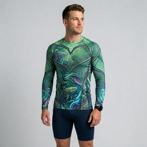Men's Sublimation Rash Guard <b>Printed</b> Spandex Rash Guard Gym <b>Surfing</b> Diving Compression Shirts Men's Sublimation Rash Guard - Product Image 4