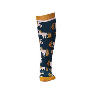 SMART SHINE ENTERPRISES Chaussettes hautes à motif équestre bleu marine, blanc et or, en coton, taille personnalisée - Product Image 6