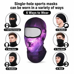 Masque facial balaclava imprimé par sublimation Purple Galaxy, unisexe, pour adultes, couvre-chef de sport en plein air, respirant, imperméable, en nylon - Product Image 4