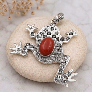 จี้รูปกบไฮโดรคอรัลลายดอกไม้ รูปวงรี ชุบเงิน ทำจากทองเหลือง จาก Jewelry Town รุ่น JT-016 ของขวัญวันครบรอบสำหรับทุกเพศ - Product Image 3